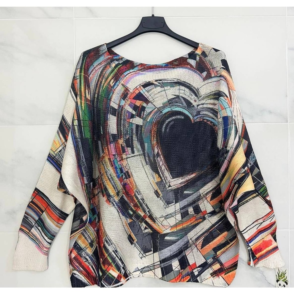 L119 Loowie Abstract Heart Printed Knit Sweater | Round Neck | One Size S-L